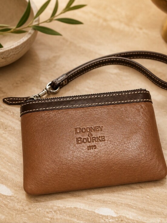 Dooney & Bourke Handbags - Dooney & Bourke Tan Brown Leather Wristlet Pouch